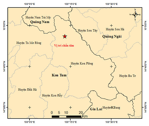 Kon Tum hứng thêm 8 trận động đất trong tối ngày 28/7