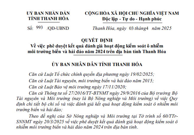 Thanh hóa công bố kết quả đánh giá hoạt động kiểm soát ô nhiễm môi trường biển và hải đảo năm 2024
