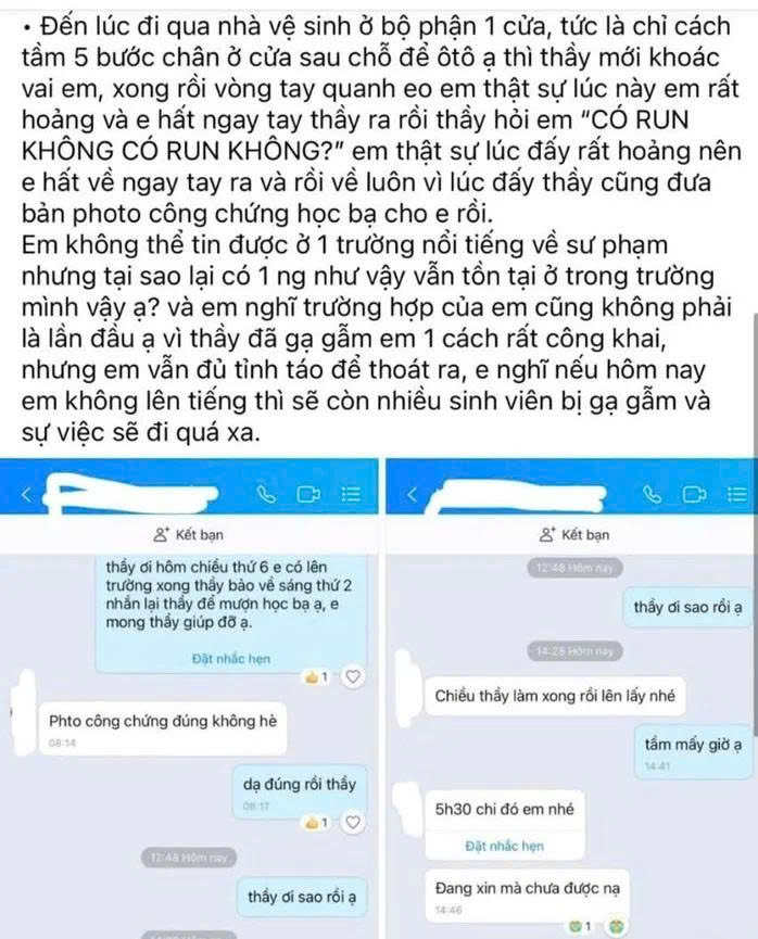 Nữ sinh Đại học Vinh tố cán bộ trường gạ gẫm, đụng chạm cơ thể