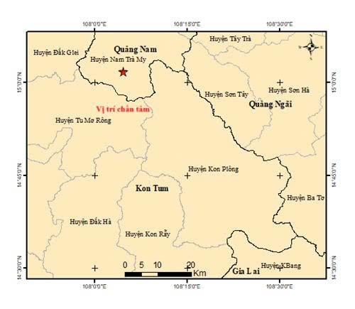 Trong 3 ngày Quảng Nam và Kon Tum hứng liên tiếp 10 trận động đất