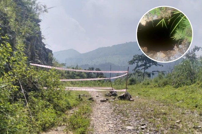 Xuất hiện hố sụt sâu sát đường dân sinh tại Thái Nguyên