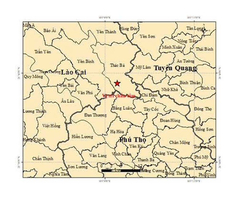 Xảy ra động đất 3.0 độ ở xã Thác Bà, tỉnh Lào Cai