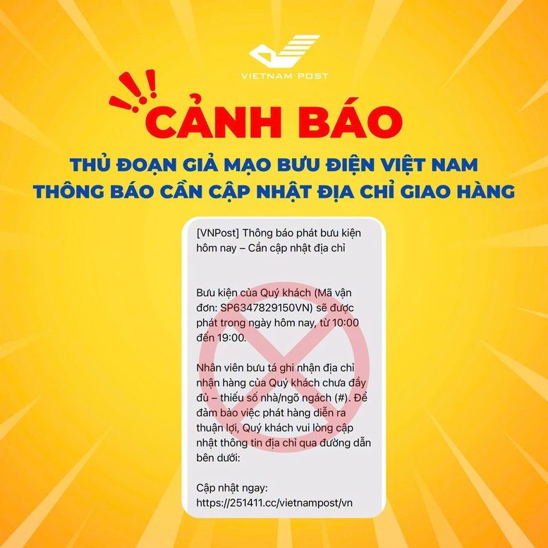 Cảnh giác thủ đoạn giả mạo Bưu điện Việt Nam yêu cầu cập nhật địa chỉ giao hàng để lừa đảo